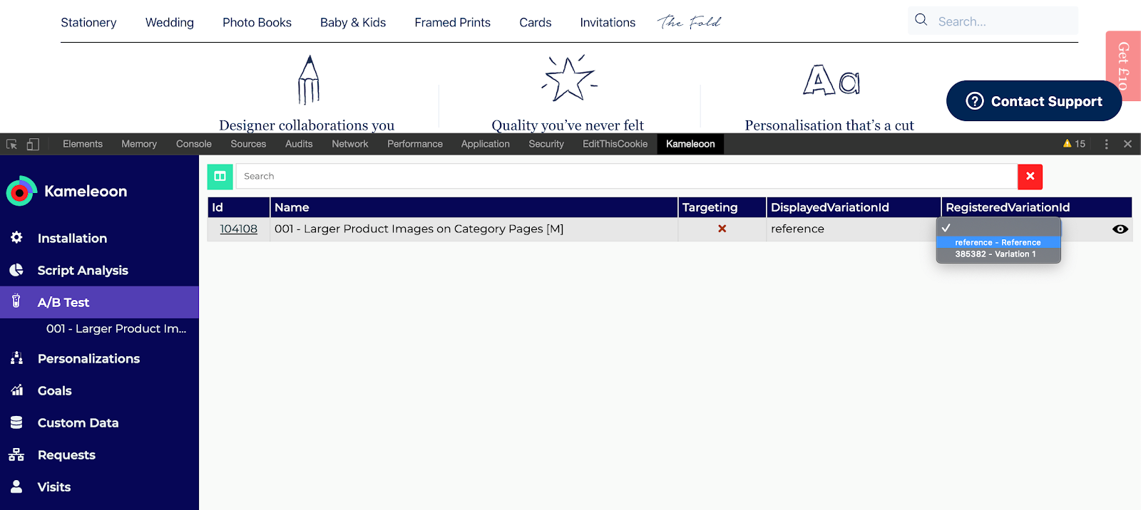 Kameleoon Chrome A/B testing/personalizations